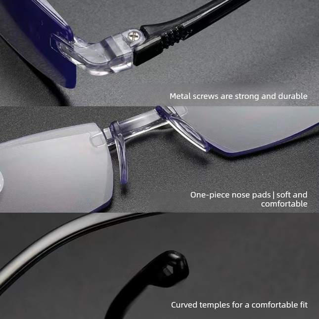 Rimless Diamond Cut Anti-Blue Light Reading Glasses +2.00 Diopters, Unisex, 2-Pack (Same Power) with 2 Clear Plastic Cases
