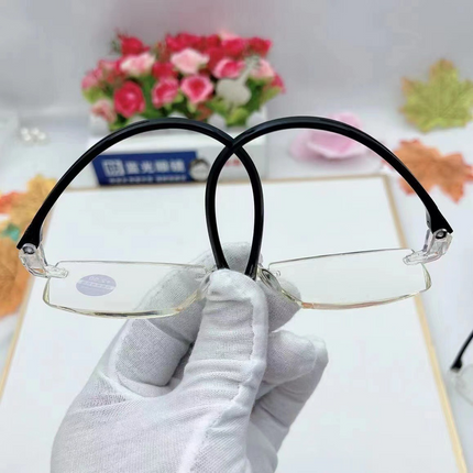 Rimless Diamond Cut Anti-Blue Light Reading Glasses +2.00 Diopters, Unisex, 2-Pack (Same Power) with 2 Clear Plastic Cases