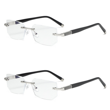 Business Metal Rimless Cut Anti Blue Light Reading Glasses, 2 Pack Different Powers +1.50 & +2.00 Diopter Fashion Readers for Men Women