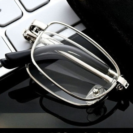 +2.50 Diopter Metal Portable Foldable Anti-Blue Light Reading Glasses, Lightweight Compact Readers for Seniors—Gold
