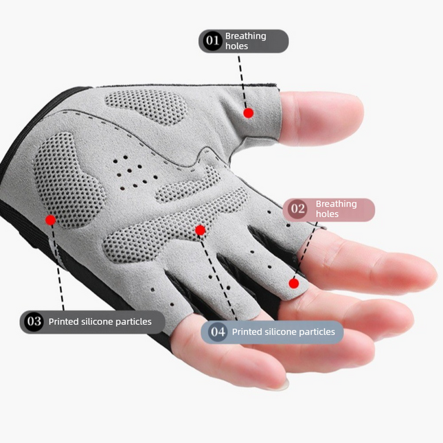 Red Size L - One Pair - Breathable Mesh Half-Finger Sports Gloves, Non-Slip Silicone Shock-Absorbing Gloves for Cycling Fitness