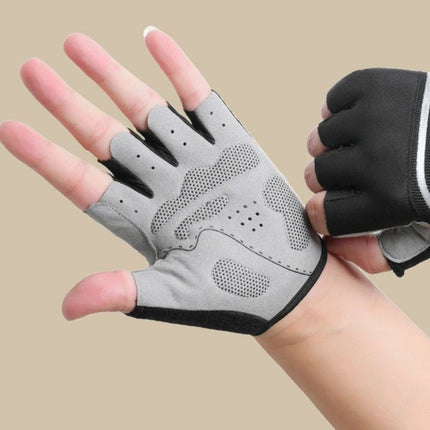 Red Size L - One Pair - Breathable Mesh Half-Finger Sports Gloves, Non-Slip Silicone Shock-Absorbing Gloves for Cycling Fitness