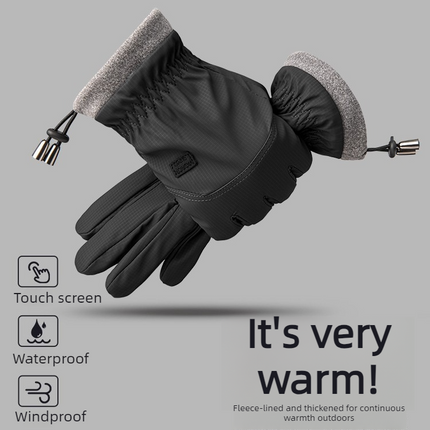 Winter Fleece-Lined Touchscreen Gloves, Windproof, Water-Resistant, Anti-Slip Thermal Gloves for Cycling and Driving, Unisex, One Pair—Gray (One Size Fits All)
