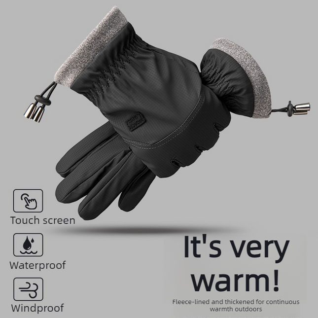 Winter Fleece-Lined Touchscreen Gloves, Windproof, Water-Resistant, Anti-Slip Thermal Gloves for Cycling and Driving, Unisex, One Pair—Blue (One Size Fits All)