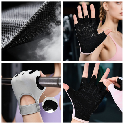 Pink - Size M - Women's Half-Finger Fitness Gloves, Silicone Anti-Slip Breathable Gloves for Yoga, Cycling, and Sports