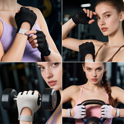 Pink - Size M - Women's Half-Finger Fitness Gloves, Silicone Anti-Slip Breathable Gloves for Yoga, Cycling, and Sports