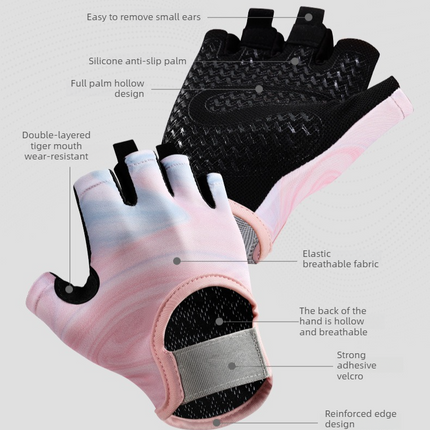 Purple Gradient - Size S - Women's Gradient Print Half-Finger Fitness Gloves, Silicone Anti-Slip Breathable Gloves for Yoga and Cycling