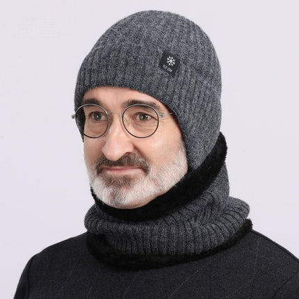 Men's Fleece-Lined Ear Protection Knit Beanie, Warm Thick Winter Hat for Dad or Grandpa - Navy Blue