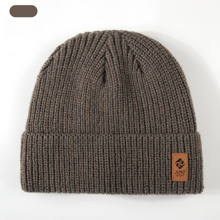 Double Fleece-Lined Vertical Stripe Knit Beanie, Unisex Thick Warm Winter Outdoor Cold-Proof Wool Hat - Brown