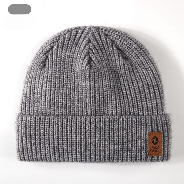 Double Fleece-Lined Vertical Stripe Knit Beanie, Unisex Thick Warm Winter Outdoor Cold-Proof Wool Hat—Gray