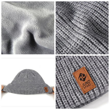 Double Fleece-Lined Vertical Stripe Knit Beanie, Unisex Thick Warm Winter Outdoor Cold-Proof Wool Hat - Khaki