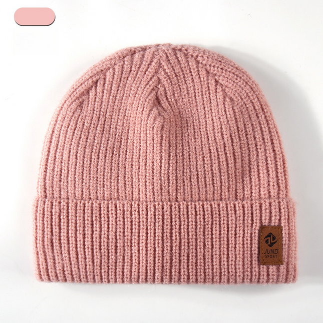 Double Fleece-Lined Vertical Stripe Knit Beanie, Unisex Thick Warm Winter Outdoor Cold-Proof Wool Hat - Pink