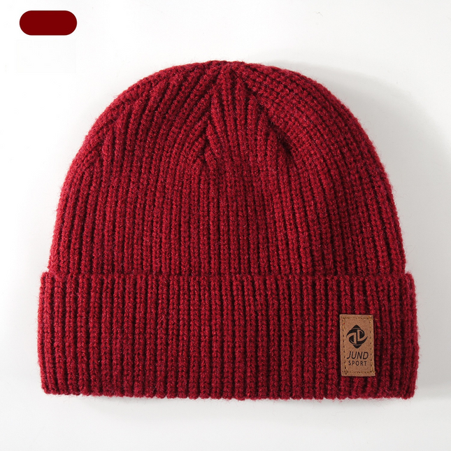 Double Fleece-Lined Vertical Stripe Knit Beanie, Unisex Thick Warm Winter Outdoor Cold-Proof Wool Hat - Red