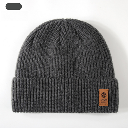 Double Fleece-Lined Vertical Stripe Knit Beanie, Unisex Thick Warm Winter Outdoor Cold-Proof Wool Hat - Dark Gray