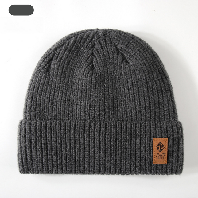 Double Fleece-Lined Vertical Stripe Knit Beanie, Unisex Thick Warm Winter Outdoor Cold-Proof Wool Hat - Dark Gray