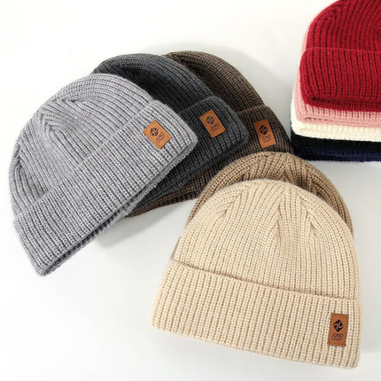 Double Fleece-Lined Vertical Stripe Knit Beanie, Unisex Thick Warm Winter Outdoor Cold-Proof Wool Hat - Dark Gray
