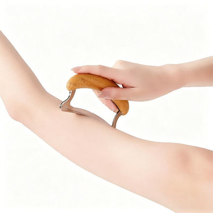 Bamboo Wood Handle Fascia Release Tool – Stainless Steel Deep Muscle Massager Scraper for Body Relief