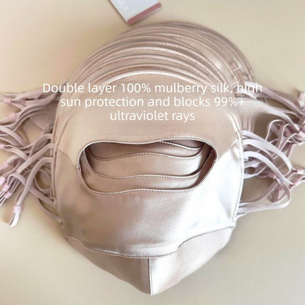 Mulberry Silk Sun Protection Face Mask – UV Blocking Breathable Dust Mask for Outdoor Cycling (Short Style, Gold)