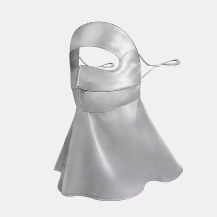 Long-Style Neck-Covering Silk Sun Protection Mask – Full-Face UV Blocking Mask for Cycling and Outdoor Activities (Gray)