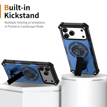 Armor Heavy Duty Magnetic Rotating Ring Kickstand Phone Case For iPhone 14, Anti-Drop Protective Cover In Blue