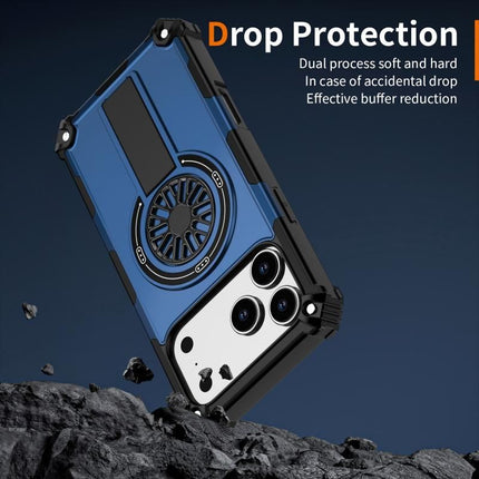Armor Heavy Duty Magnetic Rotating Ring Kickstand Phone Case For iPhone 14 Plus, Anti-Drop Protective Cover In Blue