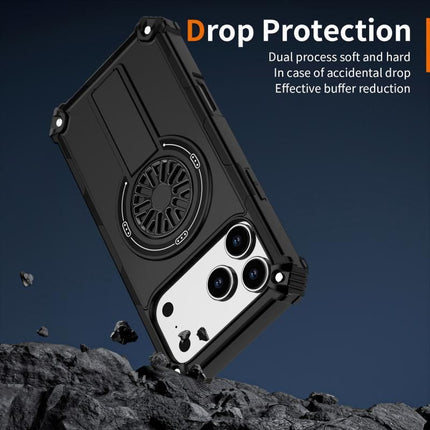 Armor Heavy Duty Magnetic Rotating Ring Kickstand Phone Case For iPhone 17, Anti-Drop Protective Cover In Black