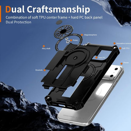 Armor Heavy Duty Magnetic Rotating Ring Kickstand Phone Case For iPhone 13 Pro, Anti-Drop Protective Cover In Black