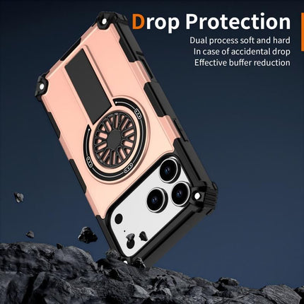 Armor Heavy Duty Magnetic Rotating Ring Kickstand Phone Case For iPhone 14 Pro Max, Anti-Drop Protective Cover In RoseGold