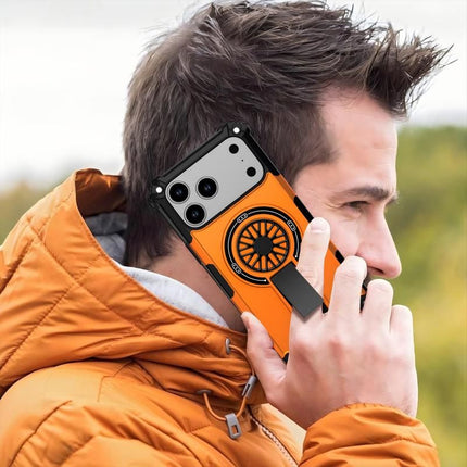 Armor Heavy Duty Magnetic Rotating Ring Kickstand Phone Case For iPhone 14 Plus, Anti-Drop Protective Cover In Orange
