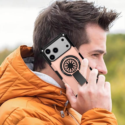 Armor Heavy Duty Magnetic Rotating Ring Kickstand Phone Case For iPhone 14, Anti-Drop Protective Cover In RoseGold