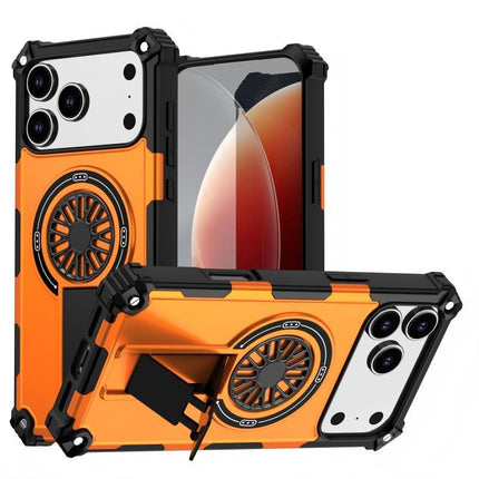 Armor Heavy Duty Magnetic Rotating Ring Kickstand Phone Case For iPhone 14, Anti-Drop Protective Cover In Orange
