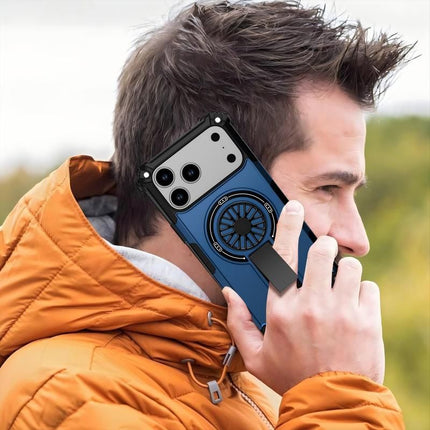 Armor Heavy Duty Magnetic Rotating Ring Kickstand Phone Case For iPhone 17, Anti-Drop Protective Cover In Blue
