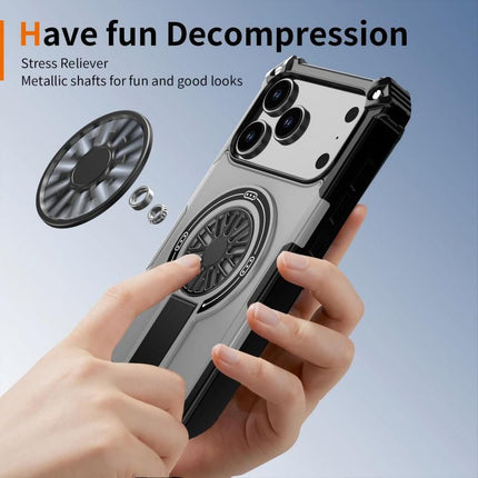 Armor Heavy Duty Magnetic Rotating Ring Kickstand Phone Case For iPhone 16 Plus, Anti-Drop Protective Cover In Silver