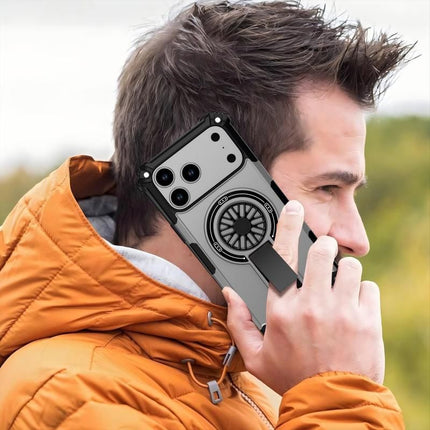 Armor Heavy Duty Magnetic Rotating Ring Kickstand Phone Case For iPhone 16, Anti-Drop Protective Cover In Silver