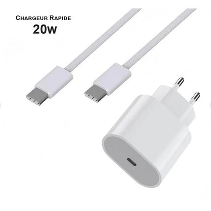 20W USB-C Fast Charger with 1m Cable - White, Compatible with iPhone 15/16/17