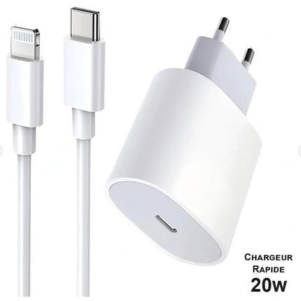 20W USB-C Fast Charger with 1m Lightning Cable - White, Compatible with iPhone 11/12/13/14/X