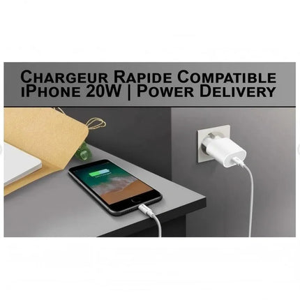20W USB-C Fast Charger with 1m Lightning Cable - White, Compatible with iPhone 11/12/13/14/X