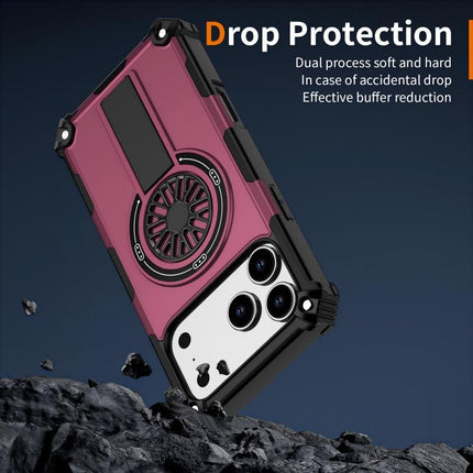 Armor Heavy Duty Magnetic Rotating Ring Kickstand Phone Case For iPhone 16 Pro, Anti-Drop Protective Cover In Purple