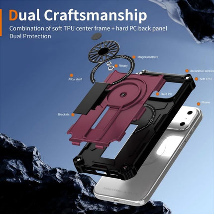 Armor Heavy Duty Magnetic Rotating Ring Kickstand Phone Case For iPhone 16 Plus, Anti-Drop Protective Cover In Purple