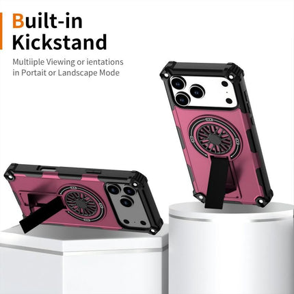 Armor Heavy Duty Magnetic Rotating Ring Kickstand Phone Case For iPhone 16 Plus, Anti-Drop Protective Cover In Purple