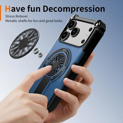 Armor Heavy Duty Magnetic Rotating Ring Kickstand Phone Case For iPhone 13 Pro Max, Anti-Drop Protective Cover In Blue
