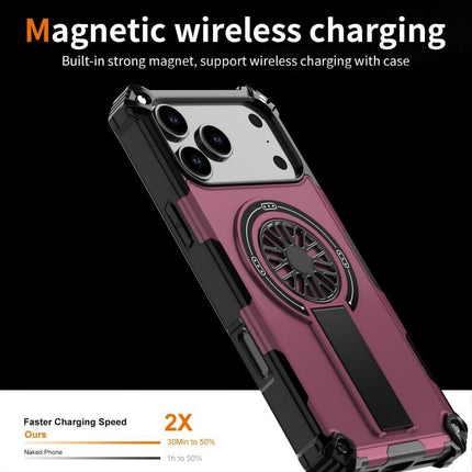 Armor Heavy Duty Magnetic Rotating Ring Kickstand Phone Case For iPhone 14 Pro Max, Anti-Drop Protective Cover In Purple