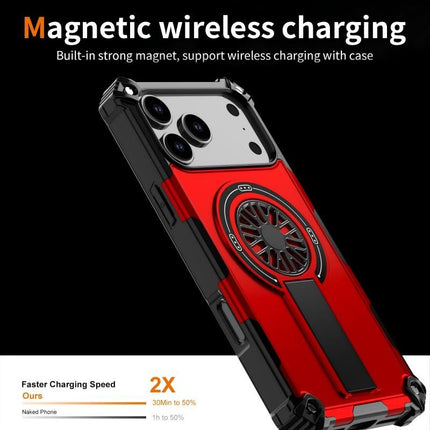 Armor Heavy Duty Magnetic Rotating Ring Kickstand Phone Case For iPhone 15 Pro Max, Anti-Drop Protective Cover In Red