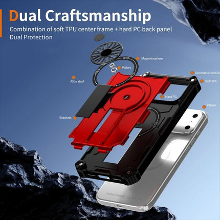 Armor Heavy Duty Magnetic Rotating Ring Kickstand Phone Case For iPhone 15 Pro, Anti-Drop Protective Cover In Red