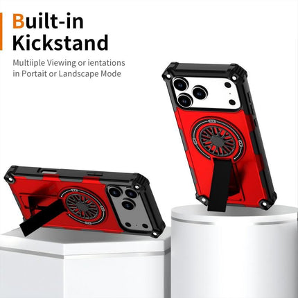 Armor Heavy Duty Magnetic Rotating Ring Kickstand Phone Case For iPhone 15 Plus, Anti-Drop Protective Cover In Red
