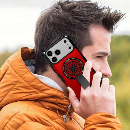 Armor Heavy Duty Magnetic Rotating Ring Kickstand Phone Case For iPhone 15, Anti-Drop Protective Cover In Red