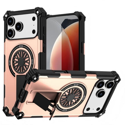 Armor Heavy Duty Magnetic Rotating Ring Kickstand Phone Case For iPhone 15, Anti-Drop Protective Cover In RoseGold