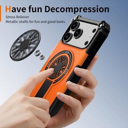 Armor Heavy Duty Magnetic Rotating Ring Kickstand Phone Case For iPhone 15 Pro, Anti-Drop Protective Cover In Orange