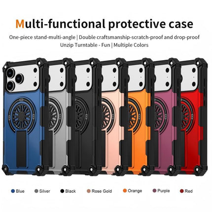Armor Heavy Duty Magnetic Rotating Ring Kickstand Phone Case For iPhone 17 Plus, Anti-Drop Protective Cover In Orange