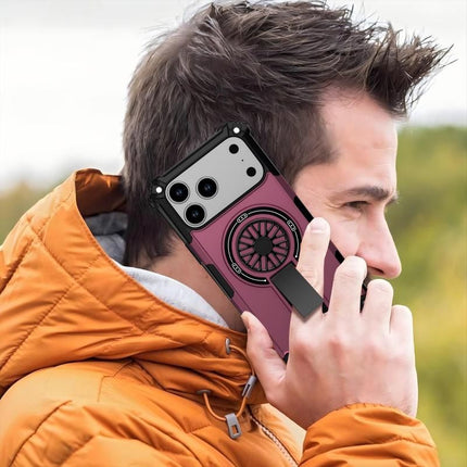 Armor Heavy Duty Magnetic Rotating Ring Kickstand Phone Case For iPhone 17 Plus, Anti-Drop Protective Cover In Purple